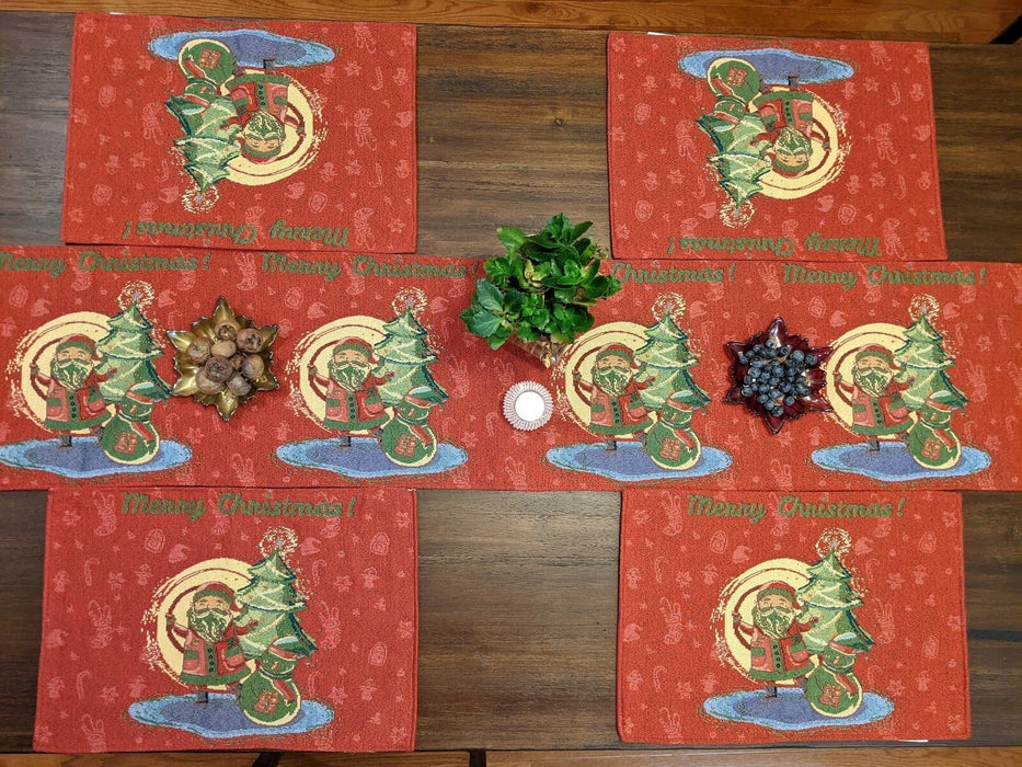 DaDa Bedding Set of 4-Pieces Red Santa Claus Christmas Tapestry Placemats 13” x 19” (17615)