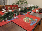 DaDa Bedding Set of 8 Pieces Red Santa Claus Holiday Table Tapestry - 4 Placemats, 2 Table Runners, 2 Throw Pillow Covers (17615) - DaDa Bedding Collection