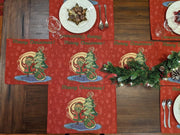 DaDa Bedding Set of 8 Pieces Red Santa Claus Holiday Table Tapestry - 4 Placemats, 2 Table Runners, 2 Throw Pillow Covers (17615) - DaDa Bedding Collection