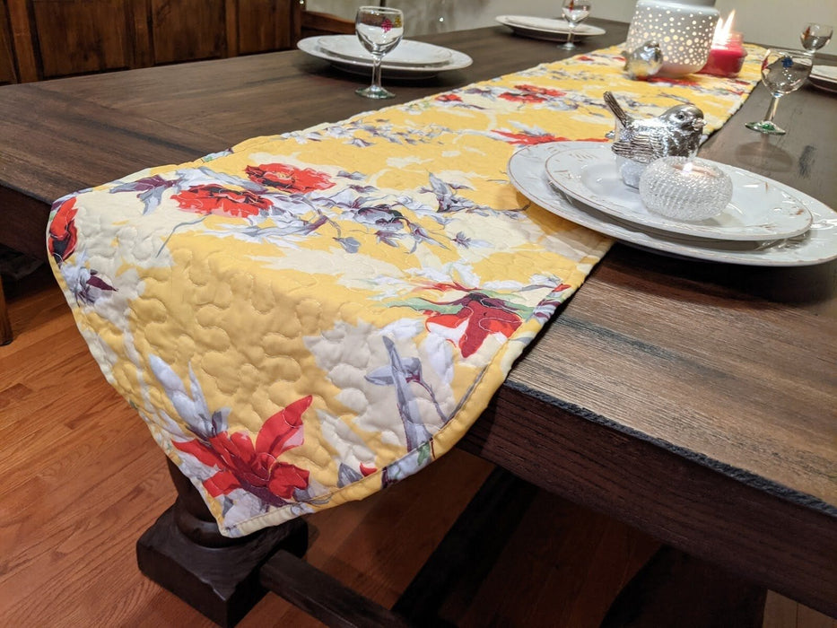 DaDalogy Bedding Sunshine Yellow Floral Vintage Hummingbirds Garden Table Runner (925)