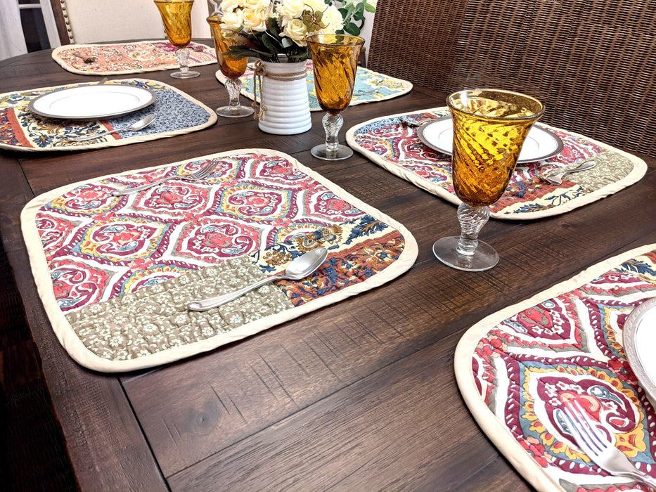 DaDa Bedding Set of 6-Pieces Hand-Made Placemats Cotton Bohemian Dark Elegance Patchwork Floral Table Mats (JHW-550) - DaDa Bedding Collection