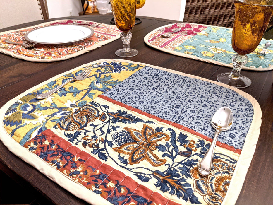 DaDa Bedding Set of 6-Pieces Hand-Made Placemats Cotton Bohemian Dark Elegance Patchwork Floral Table Mats (JHW-550) - DaDa Bedding Collection