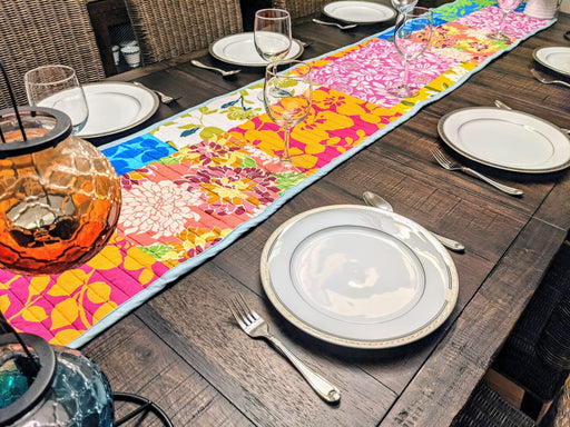 DaDalogy Bedding Hand-Made Tropical Sunrise Floral Garden Quilted Patchwork Table Runner - 15" x 97" Size - DaDa Bedding Collection