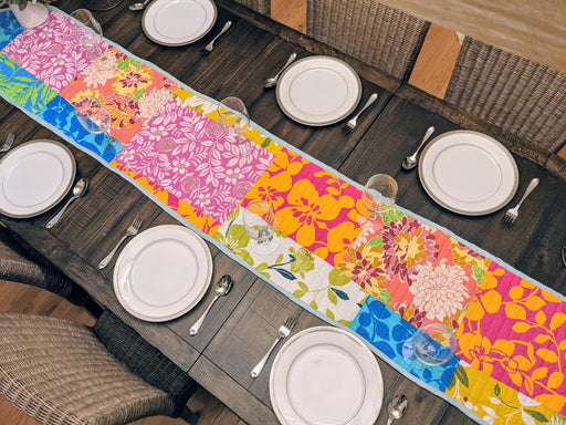 DaDalogy Bedding Hand-Made Tropical Sunrise Floral Garden Quilted Patchwork Table Runner - 15" x 97" Size - DaDa Bedding Collection