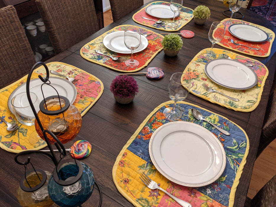 DaDa Bedding Set of 6-Pieces Hand-Made Placemats Cotton Fairytale Cottage Garden Patchwork Floral Table Mats - DaDa Bedding Collection