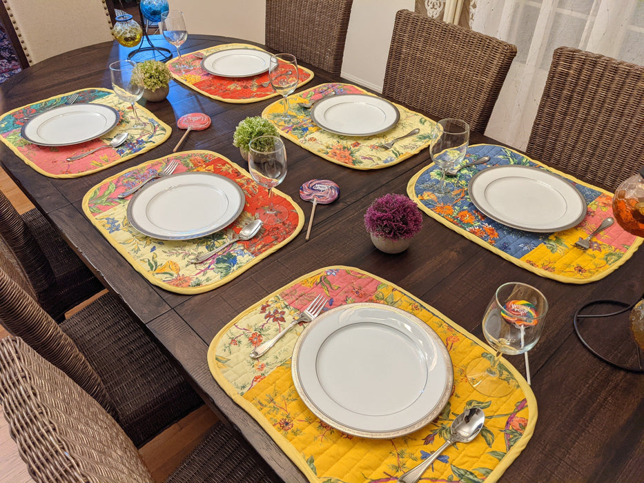 DaDa Bedding Set of 6-Pieces Hand-Made Placemats Cotton Fairytale Cottage Garden Patchwork Floral Table Mats - DaDa Bedding Collection
