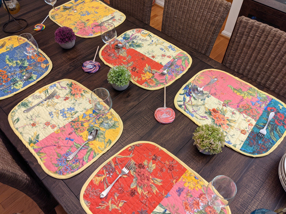 DaDa Bedding Set of 6-Pieces Hand-Made Placemats Cotton Fairytale Cottage Garden Patchwork Floral Table Mats - DaDa Bedding Collection