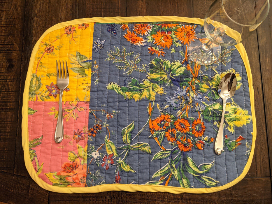 DaDa Bedding Set of 6-Pieces Hand-Made Placemats Cotton Fairytale Cottage Garden Patchwork Floral Table Mats - DaDa Bedding Collection