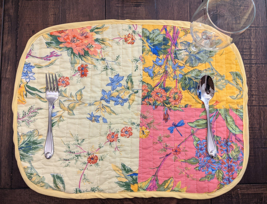 DaDa Bedding Set of 6-Pieces Hand-Made Placemats Cotton Fairytale Cottage Garden Patchwork Floral Table Mats - DaDa Bedding Collection