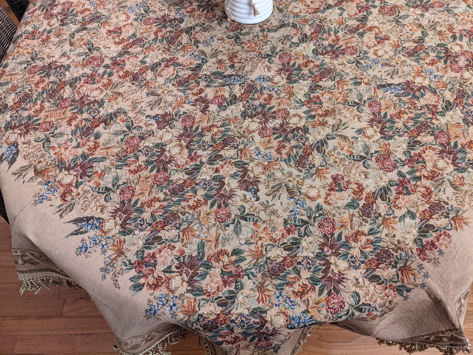 DaDa Bedding Wildflower Wonderland Floral Golden Beige Tan Square Dining Table Cloth (3100)