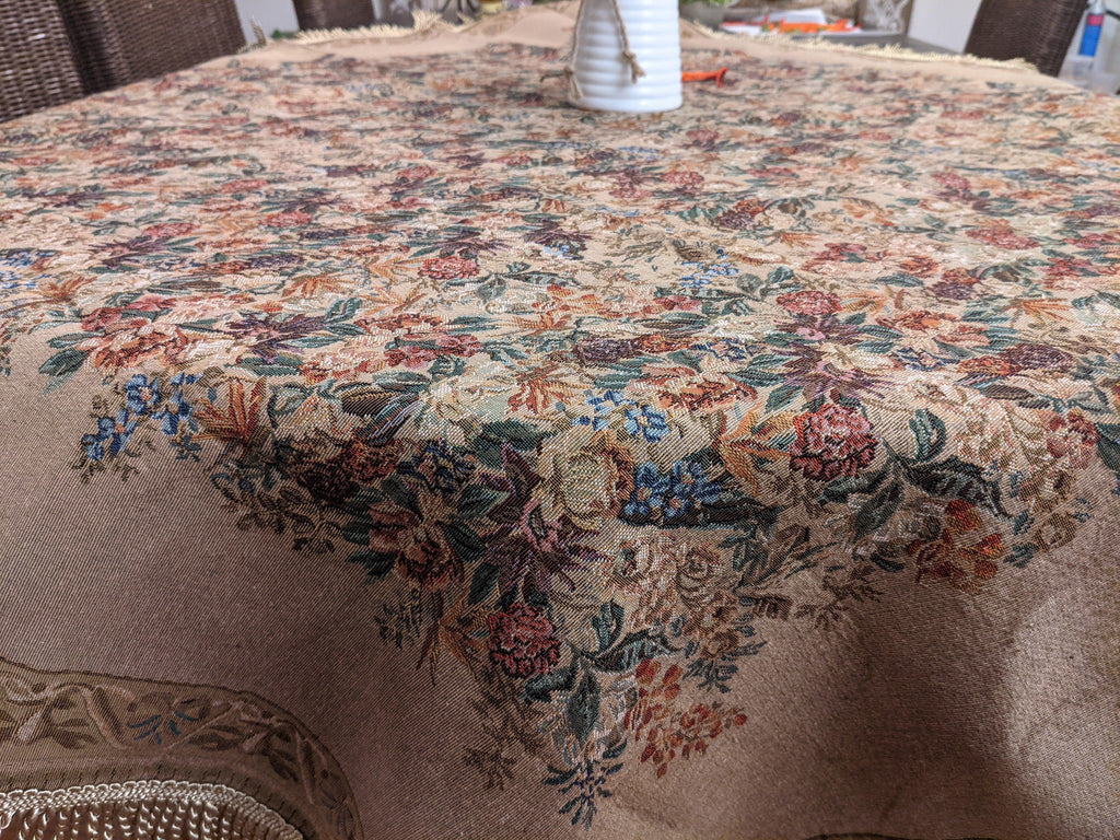 DaDa Bedding Wildflower Wonderland Floral Golden Beige Tan Square Dining Table Cloth (3100) - DaDa Bedding Collection