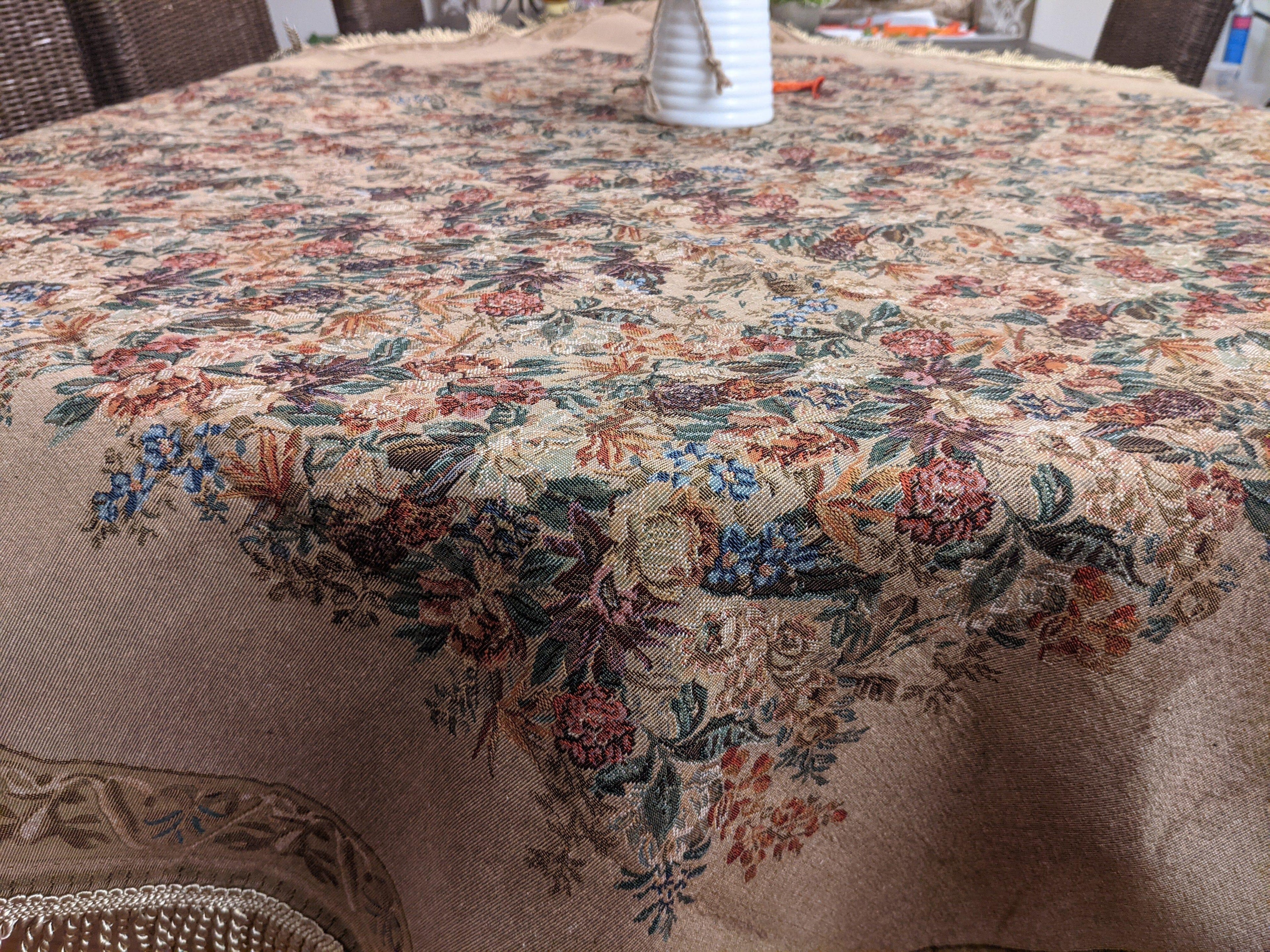 DaDa Bedding Wildflower Wonderland Floral Golden Beige Tan Square Dining Table Cloth (3100) - DaDa Bedding Collection
