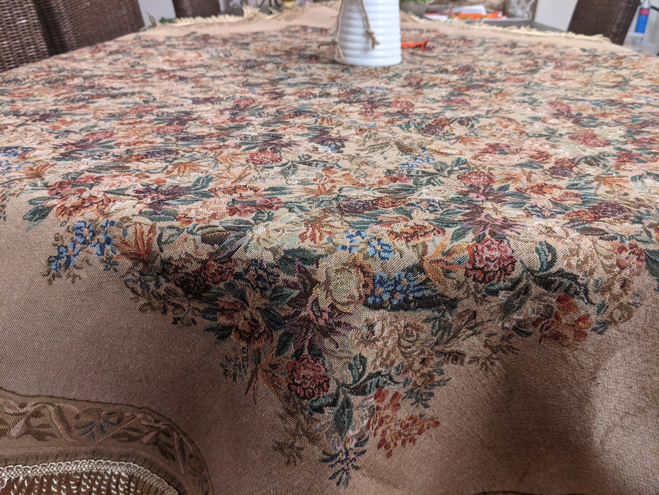 DaDa Bedding Wildflower Wonderland Floral Golden Beige Tan Square Dining Table Cloth (3100) - DaDa Bedding Collection