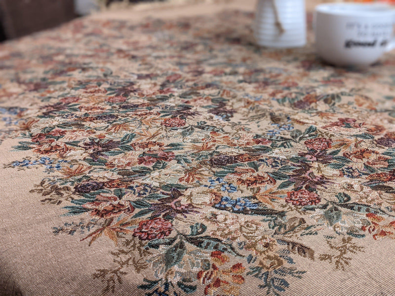 DaDa Bedding Wildflower Wonderland Floral Golden Beige Tan Square Dining Table Cloth (3100) - DaDa Bedding Collection