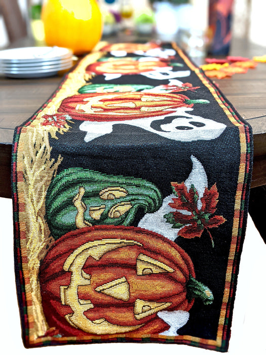 DaDa Bedding Halloween Pumpkins Table Runner, Harvest Orange Tapestry (12914)