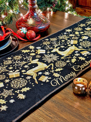 DaDa Bedding Magical Golden Reindeer Woven Tapestry Dining Table Runner (18272) - DaDa Bedding Collection