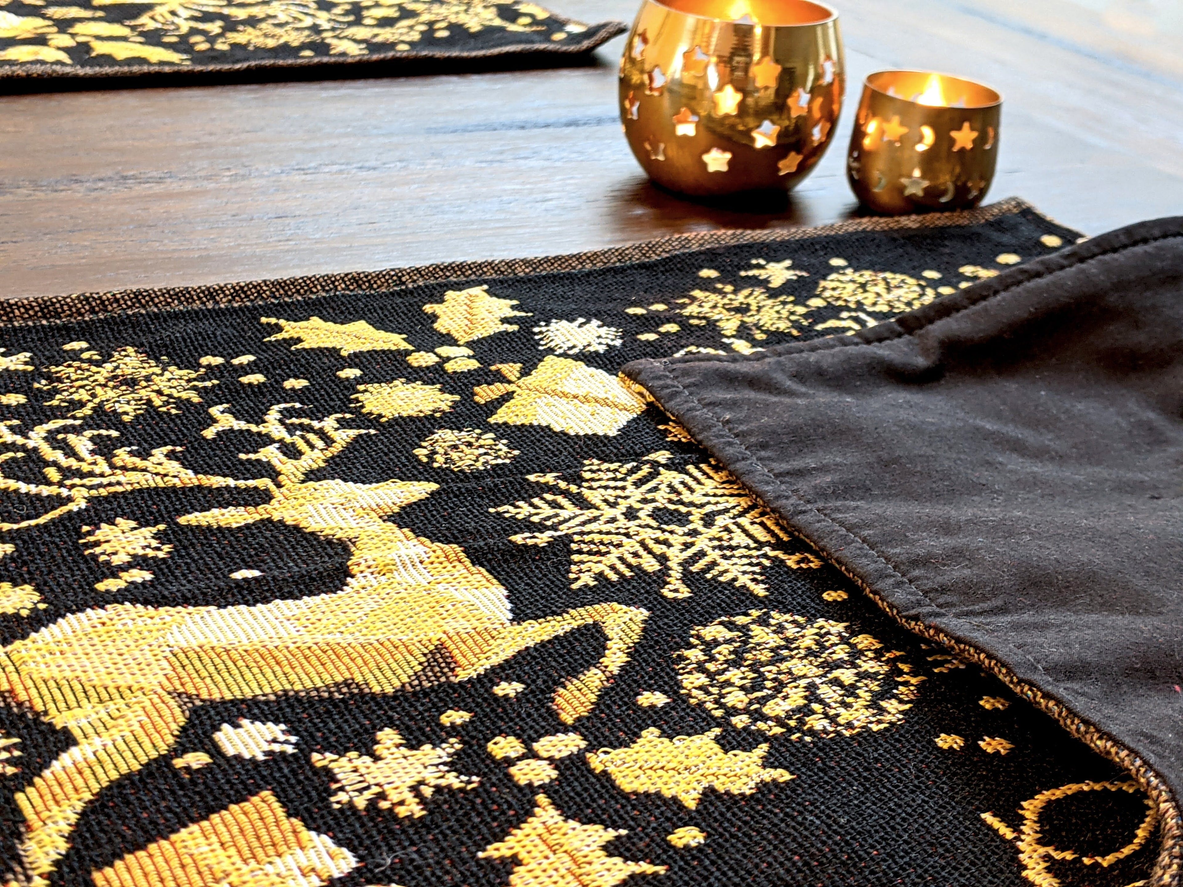 DaDa Bedding Set of 4-Pieces Magical Golden Reindeer Woven Tapestry Dining Table Placemats 13” x 19” - DaDa Bedding Collection