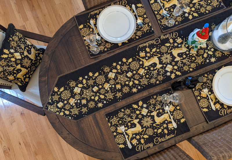 DaDa Bedding Set of 4-Pieces Magical Golden Reindeer Woven Tapestry Dining Table Placemats 13” x 19” - DaDa Bedding Collection