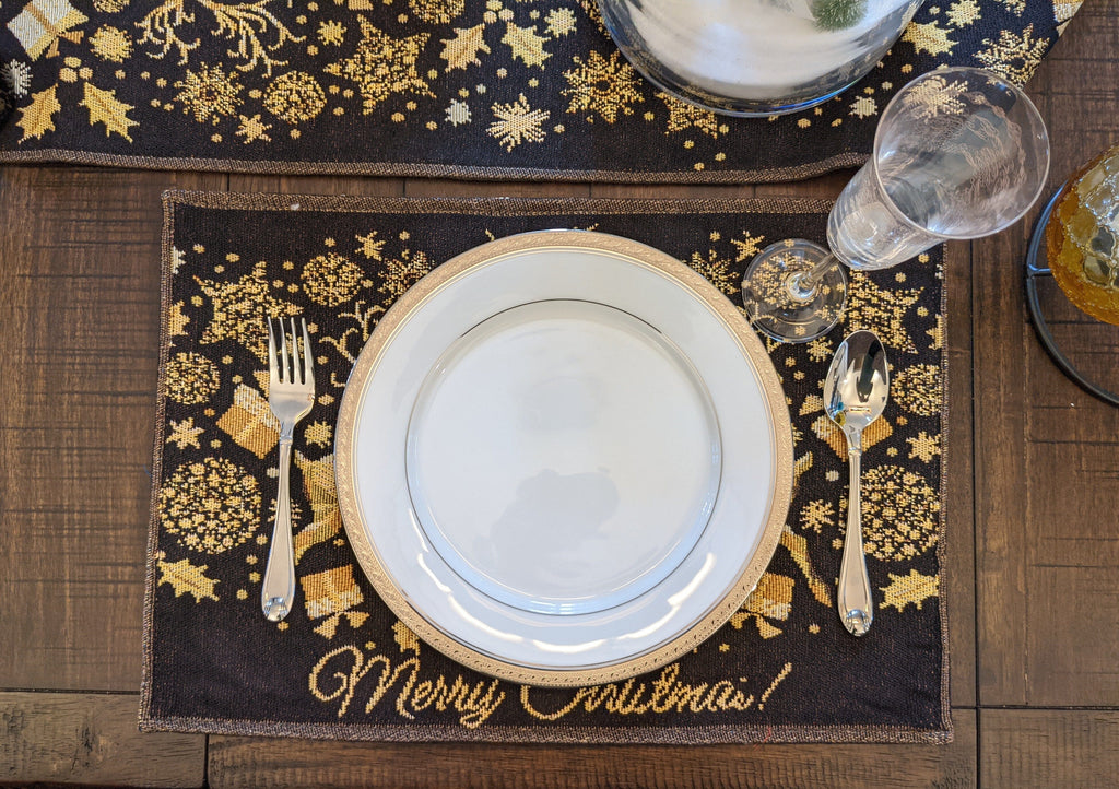DaDa Bedding Set of 4-Pieces Magical Golden Reindeer Woven Tapestry Dining Table Placemats 13” x 19” - DaDa Bedding Collection