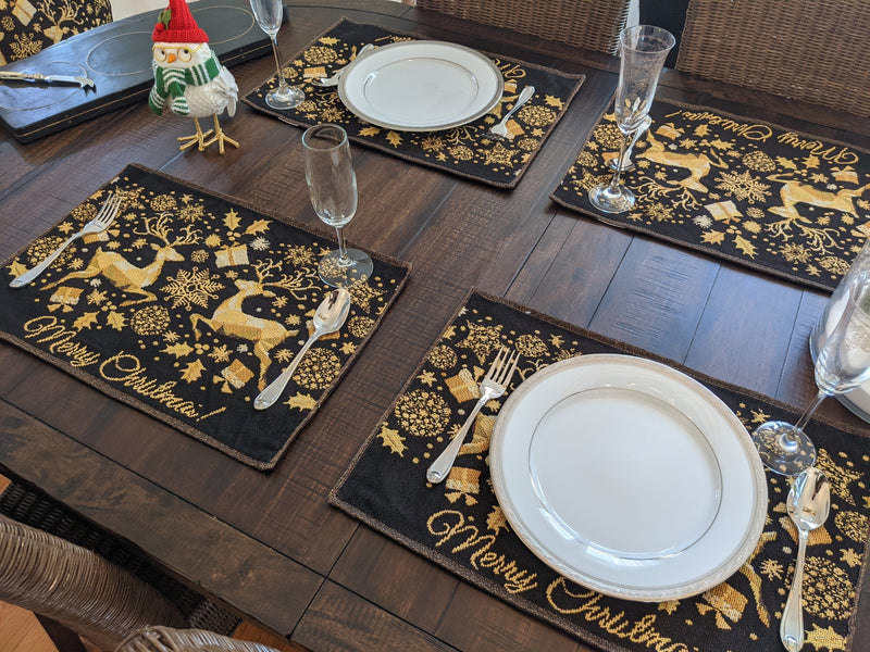 DaDa Bedding Set of 4-Pieces Magical Golden Reindeer Woven Tapestry Dining Table Placemats 13” x 19” - DaDa Bedding Collection