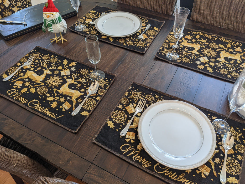 DaDa Bedding Set of 4-Pieces Magical Golden Reindeer Woven Tapestry Dining Table Placemats 13” x 19”