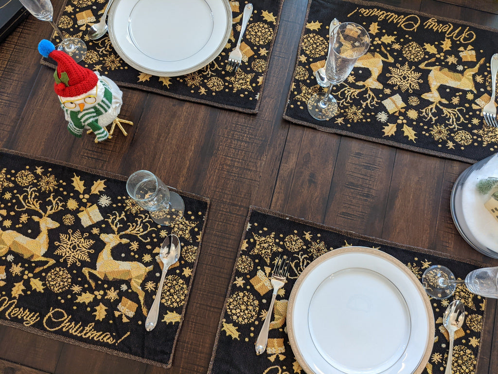 DaDa Bedding Set of 4-Pieces Magical Golden Reindeer Woven Tapestry Dining Table Placemats 13” x 19” - DaDa Bedding Collection
