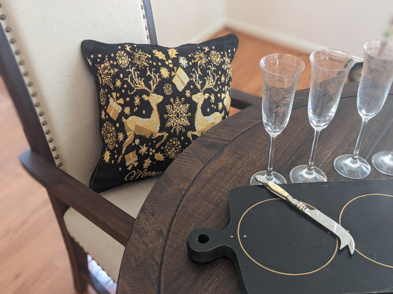 DaDa Bedding Magical Golden Reindeer Woven Tapestry Throw Pillow Covers 16" x 16" - DaDa Bedding Collection