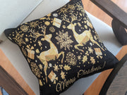 DaDa Bedding Magical Golden Reindeer Woven Tapestry Throw Pillow Covers 16" x 16" - DaDa Bedding Collection