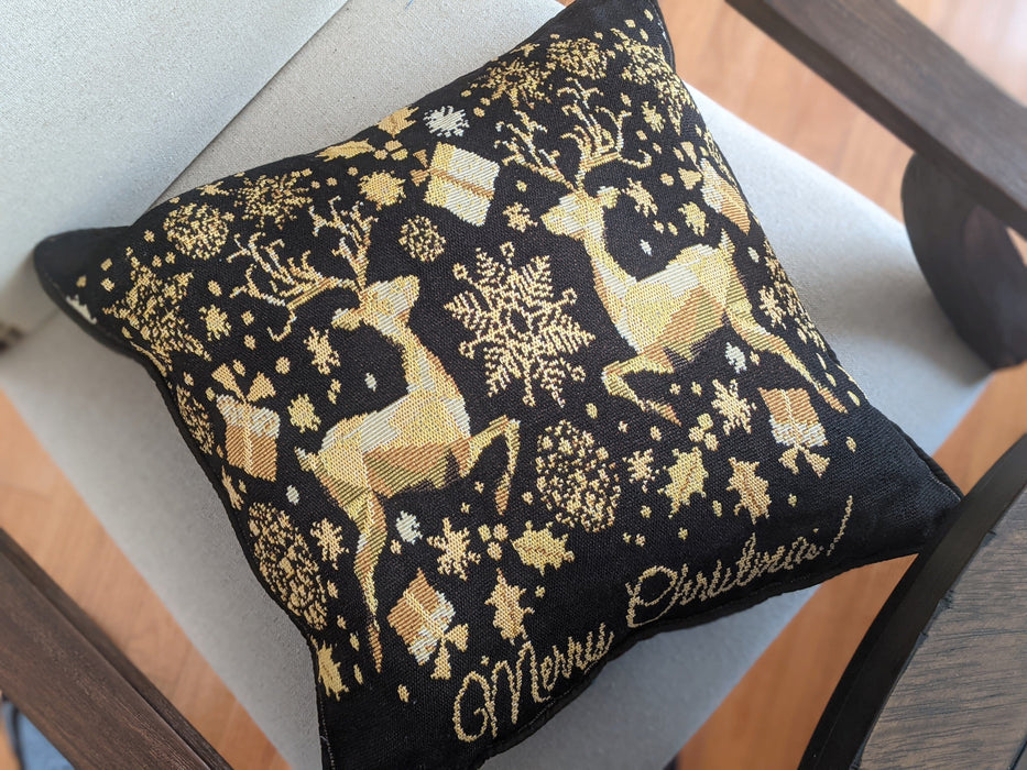 DaDa Bedding Magical Golden Reindeer Woven Tapestry Throw Pillow Covers 16" x 16"
