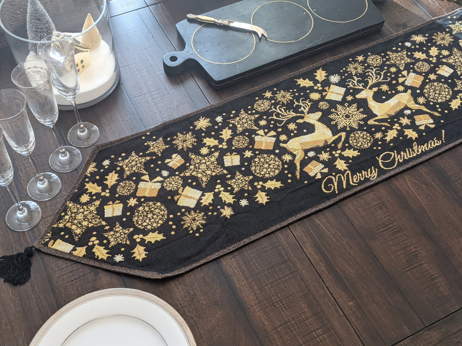 DaDa Bedding Magical Golden Reindeer Woven Tapestry Dining Table Runner (18272)