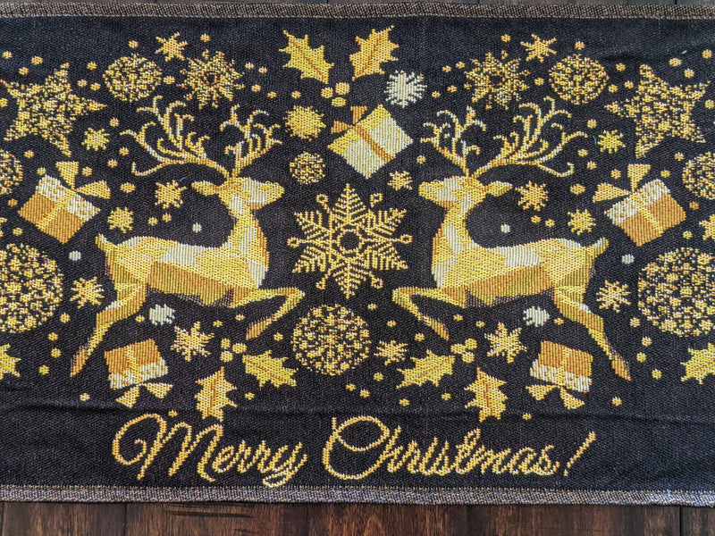 DaDa Bedding Magical Golden Reindeer Woven Tapestry Dining Table Runner (18272) - DaDa Bedding Collection