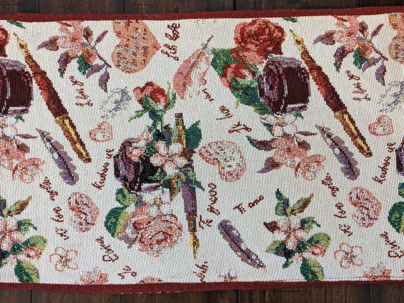 DaDa Bedding Sweet Heart Love Notes Pink Floral Woven Tapestry Dining Table Runner (18273) - DaDa Bedding Collection