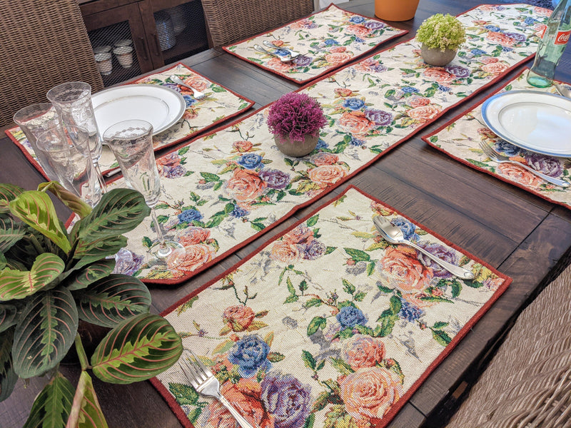 DaDa Bedding Vintage Romantic Roses Lovely Pink Floral Woven Tapestry Dining Table Runner (879) - DaDa Bedding Collection