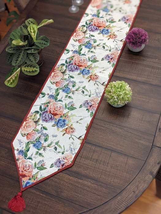 DaDa Bedding Vintage Romantic Roses Lovely Pink Floral Woven Tapestry Dining Table Runner (879)