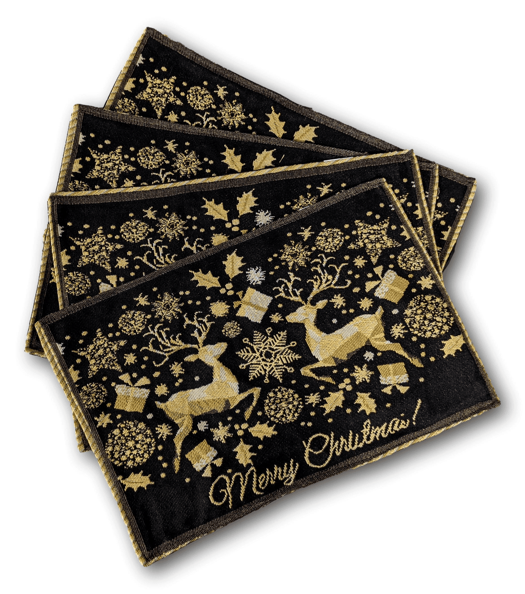 DaDa Bedding Set of 4-Pieces Magical Golden Reindeer Woven Tapestry Dining Table Placemats 13” x 19” - DaDa Bedding Collection