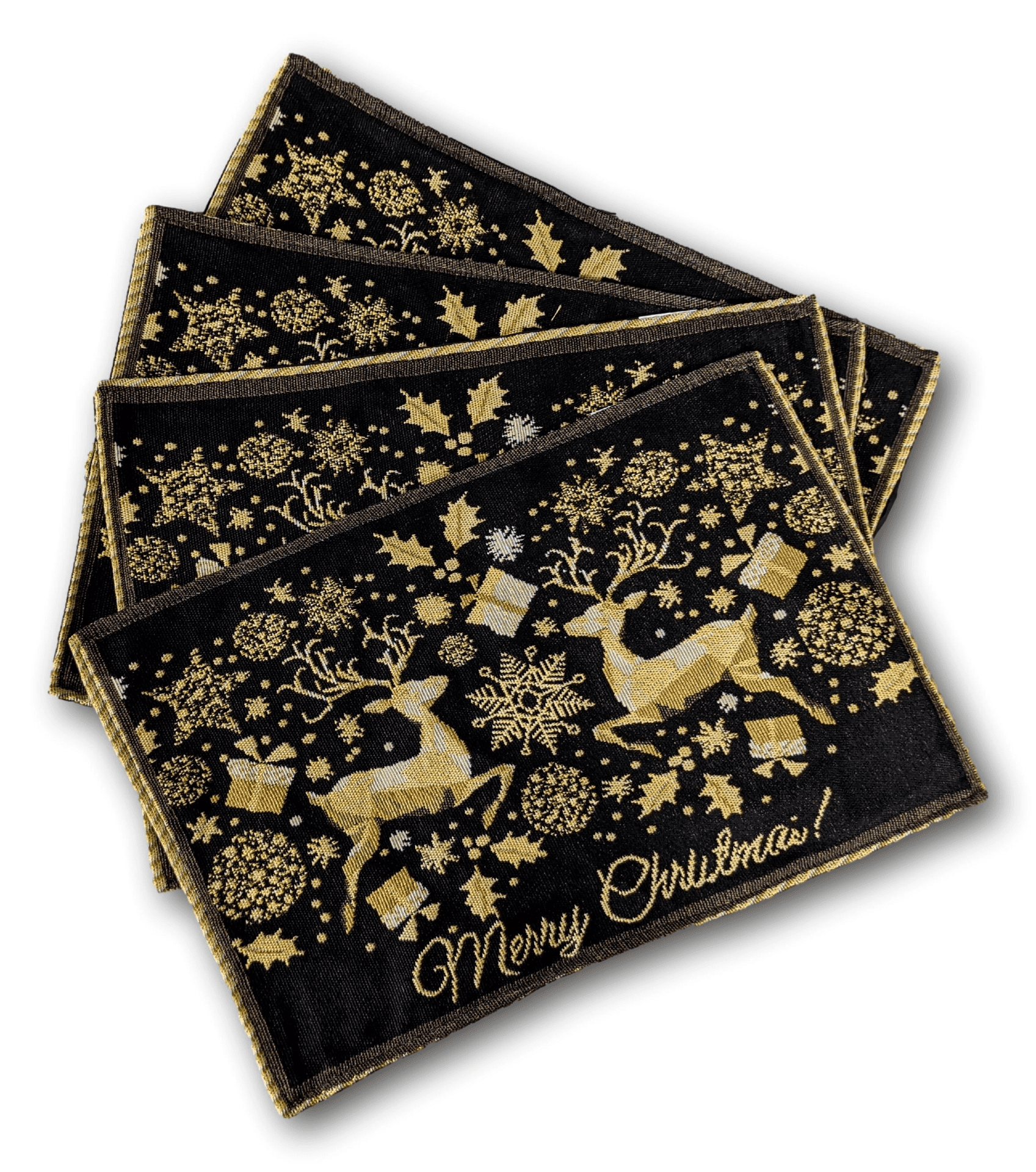 DaDa Bedding Set of 4-Pieces Magical Golden Reindeer Woven Tapestry Dining Table Placemats 13” x 19” - DaDa Bedding Collection