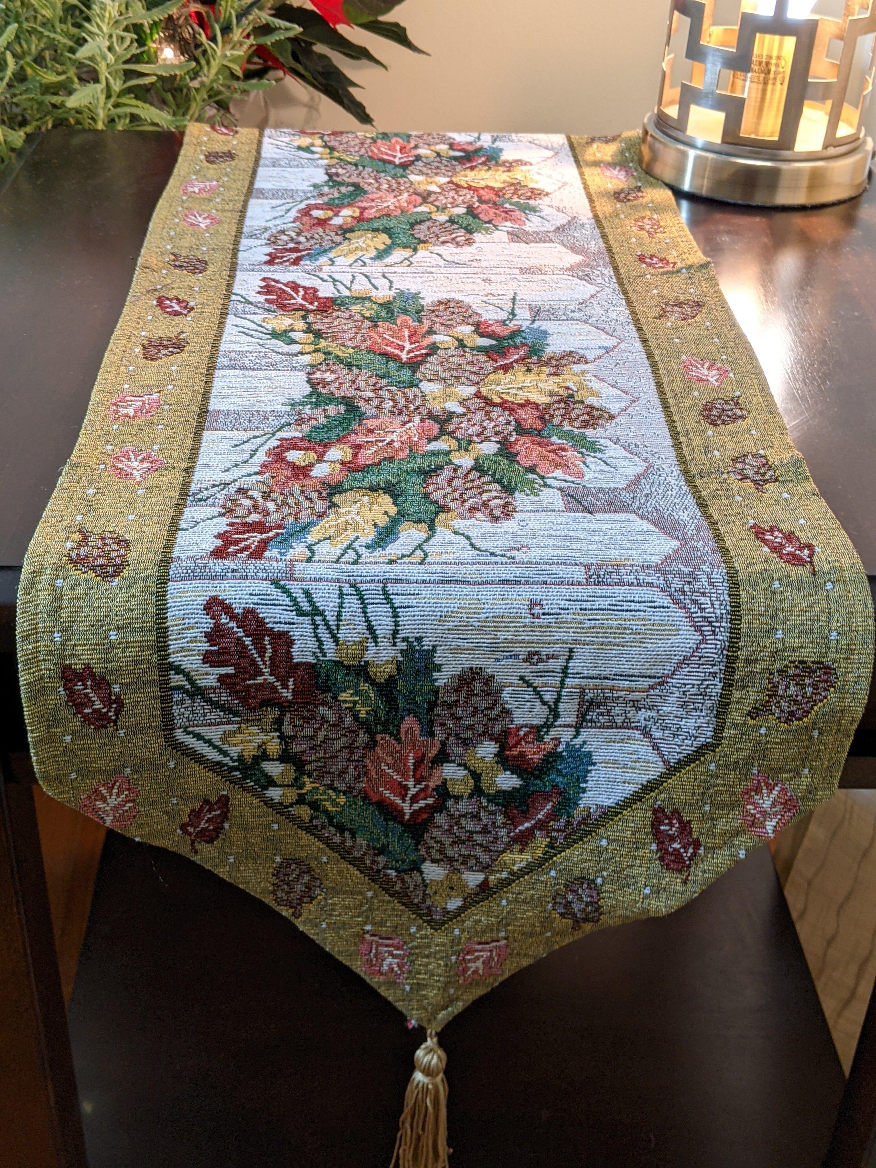 DaDa Bedding Rustic Floral Bouquet Lights Holiday Tapestry Dining Table Runner (6068) - DaDa Bedding Collection