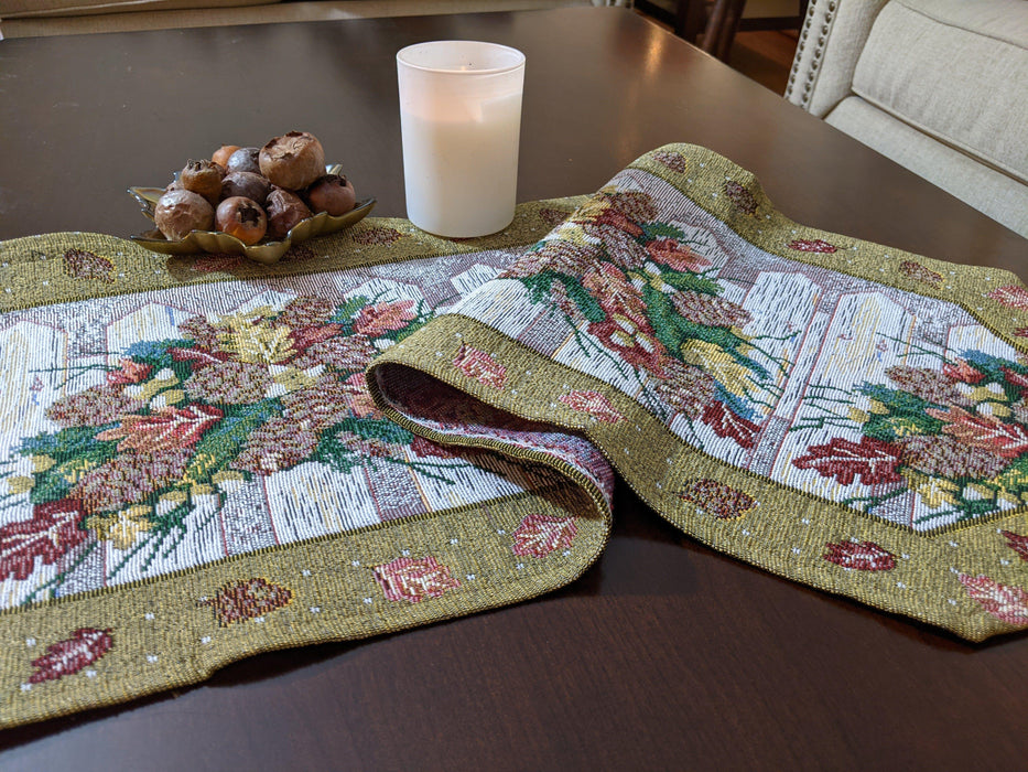 DaDa Bedding Set of 3-Pieces Table Runners - Festive Holiday Fiesta Floral Botanical Beige Woven Tapestry Dining Mats Scarf (6068) - DaDa Bedding Collection