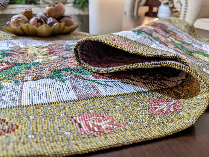 DaDa Bedding Rustic Floral Bouquet Lights Holiday Tapestry Dining Table Runner (6068) - DaDa Bedding Collection