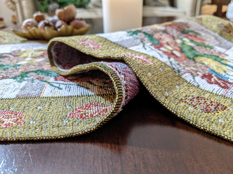 DaDa Bedding Rustic Floral Bouquet Lights Holiday Tapestry Dining Table Runner (6068) - DaDa Bedding Collection