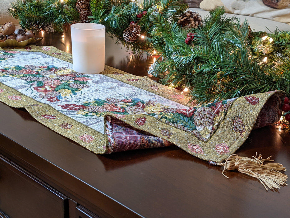 DaDa Bedding Rustic Floral Bouquet Lights Holiday Tapestry Dining Table Runner (6068)