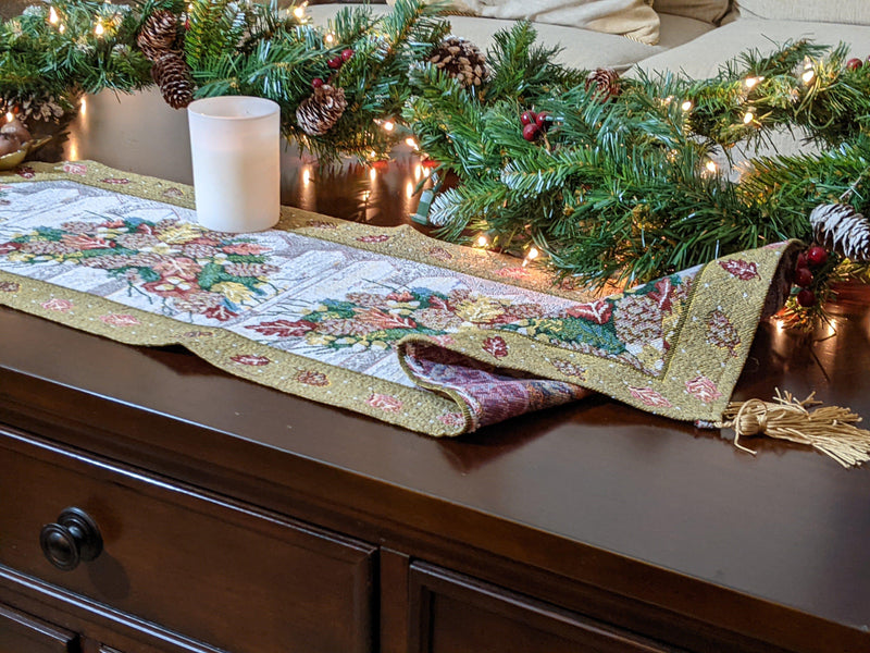 DaDa Bedding Rustic Floral Bouquet Lights Holiday Tapestry Dining Table Runner (6068) - DaDa Bedding Collection