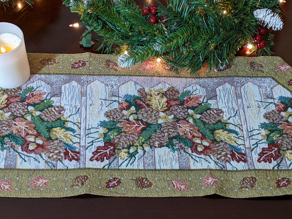 DaDa Bedding Rustic Floral Bouquet Lights Holiday Tapestry Dining Table Runner (6068) - DaDa Bedding Collection