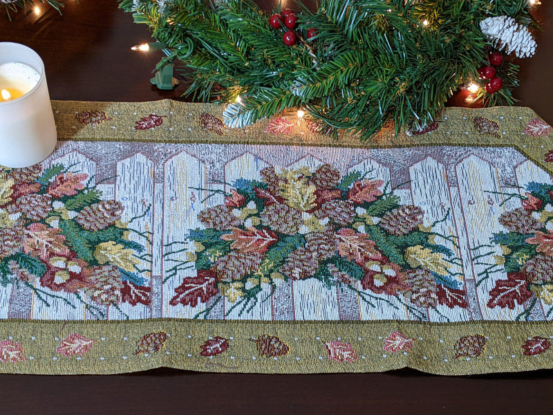 DaDa Bedding Rustic Floral Bouquet Lights Holiday Tapestry Dining Table Runner (6068) - DaDa Bedding Collection