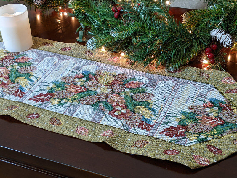DaDa Bedding Rustic Floral Bouquet Lights Holiday Tapestry Dining Table Runner (6068) - DaDa Bedding Collection