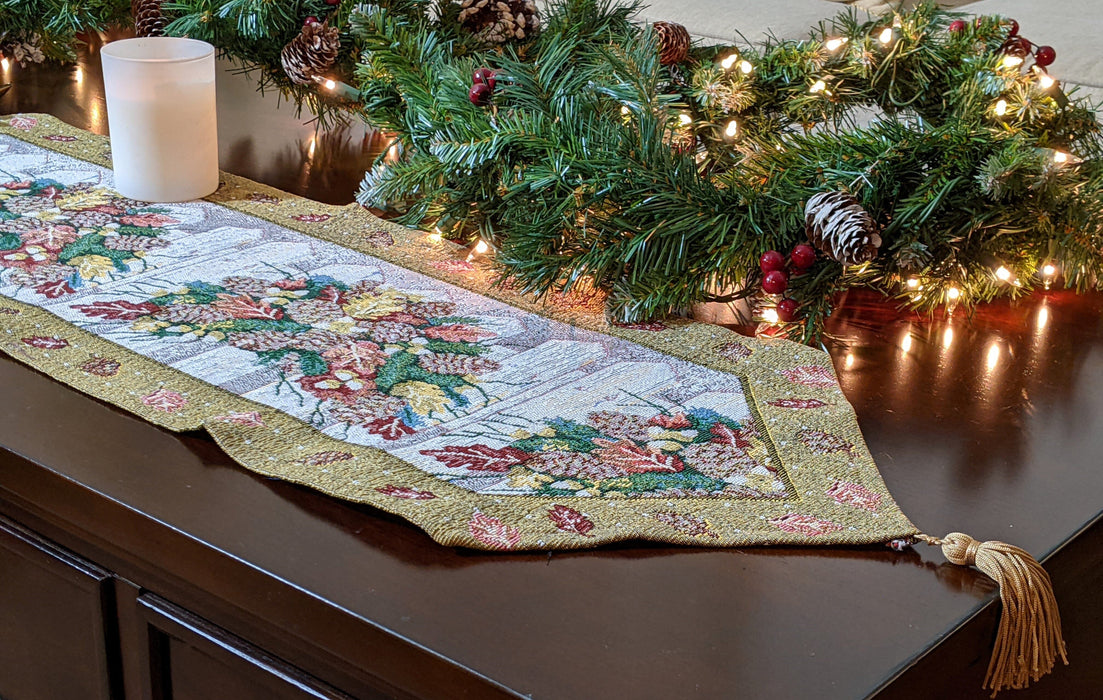 DaDa Bedding Rustic Floral Bouquet Lights Holiday Tapestry Dining Table Runner (6068)