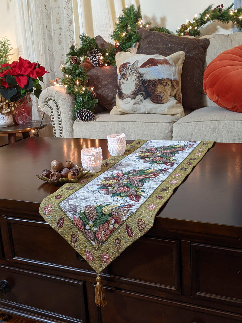 DaDa Bedding Rustic Floral Bouquet Lights Holiday Tapestry Dining Table Runner (6068) - DaDa Bedding Collection
