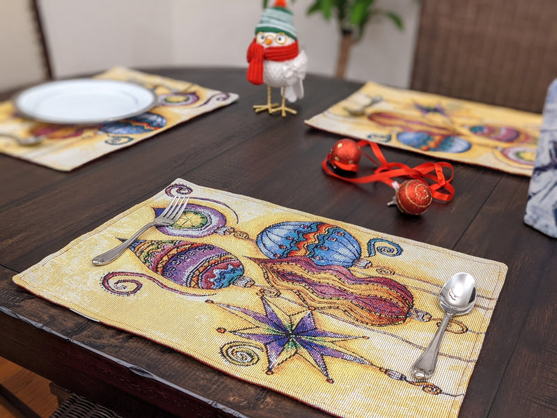 DaDa Bedding Set of 4-Pieces Starry Bohemian Lantern Ornaments Christmas Tapestry Placemats 13” x 19” (14916) - DaDa Bedding Collection