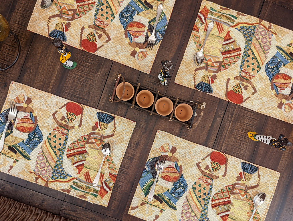 DaDa Bedding Set of 4-Pieces Dancing Women African Kwanzaa Tapestry Dining Table Placemats 13” x 19” (18117) - DaDa Bedding Collection
