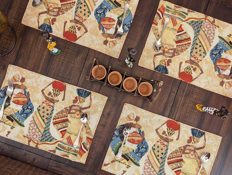 DaDa Bedding Set of 4-Pieces Dancing Women African Kwanzaa Tapestry Dining Table Placemats 13” x 19” (18117) - DaDa Bedding Collection